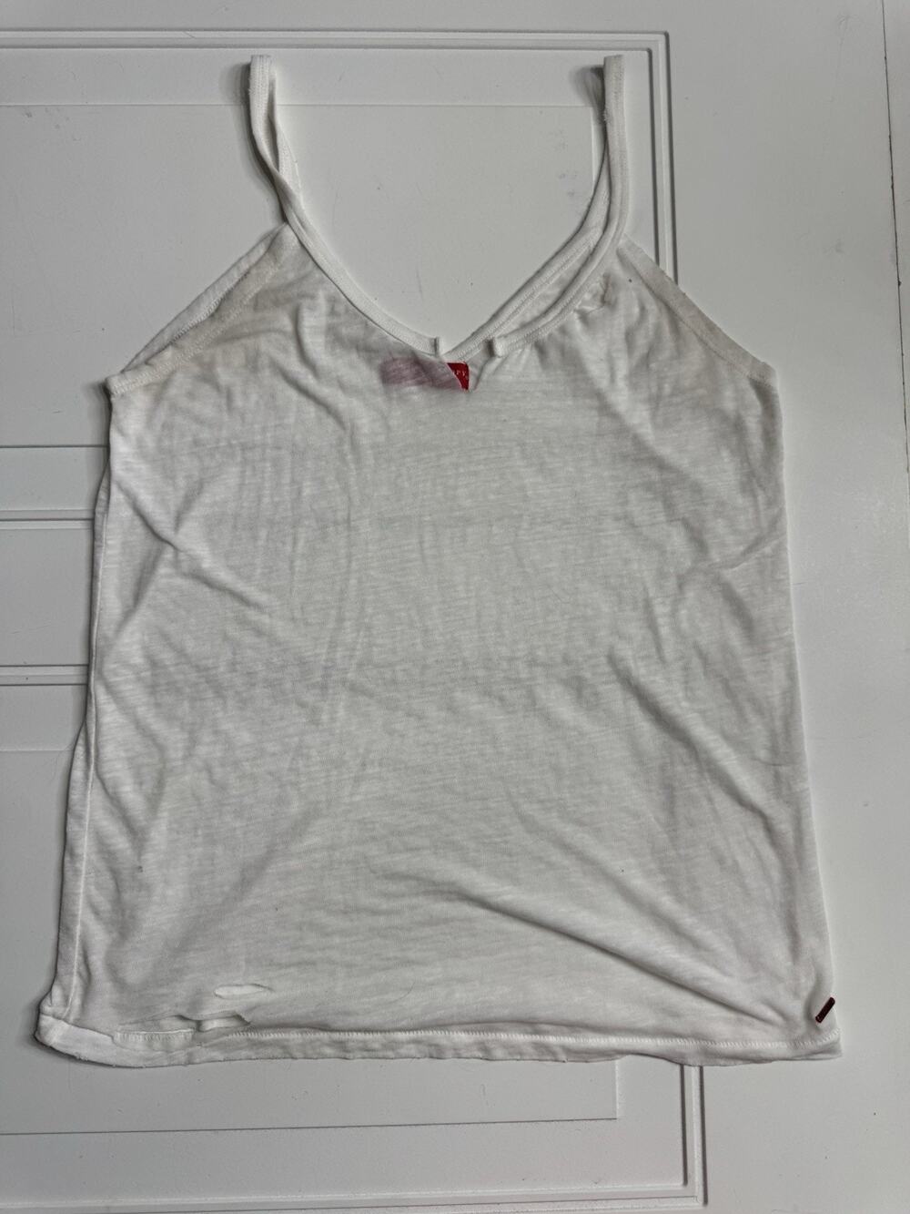 n:Philanthropy Womens Sz M Distressed V Neck White Tank Top